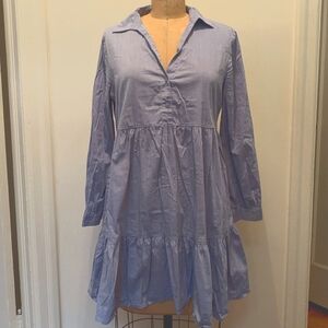 Zara Light Blue Collared Tiered Shirt Dress